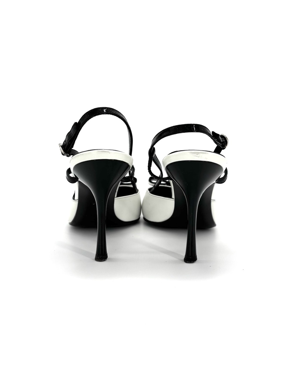 Dior John Galliano Bow Charm Studded White Black Slingback Pumps Shoes 38 - Picture 4 of 12